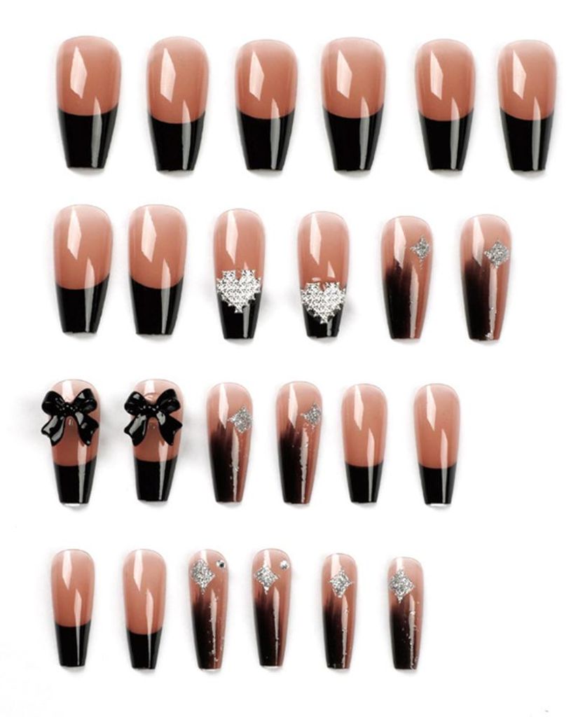 Lange künstliche Fingernägel zum Aufkleben, French Manicure, Full Cover Nude, Strass-Nägel für Frauen und Mädchen