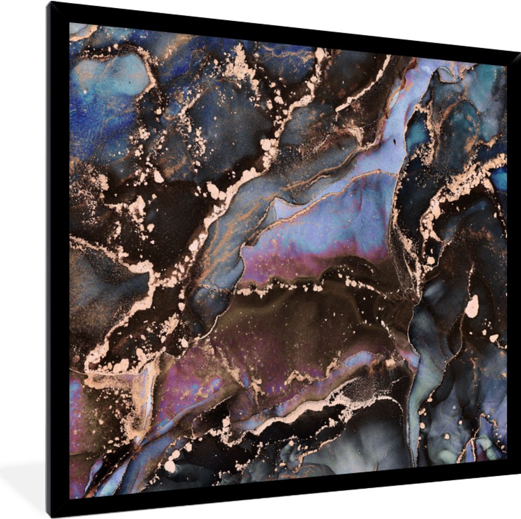MuchoWow Gerahmtes Poster Marmor - Gold - Rosa 40x40 cm - Poster mit Schwarzem Bilderrahmen Wandposter Rahmen Foto Bilder - Mit Rahmen - Wanddeko...