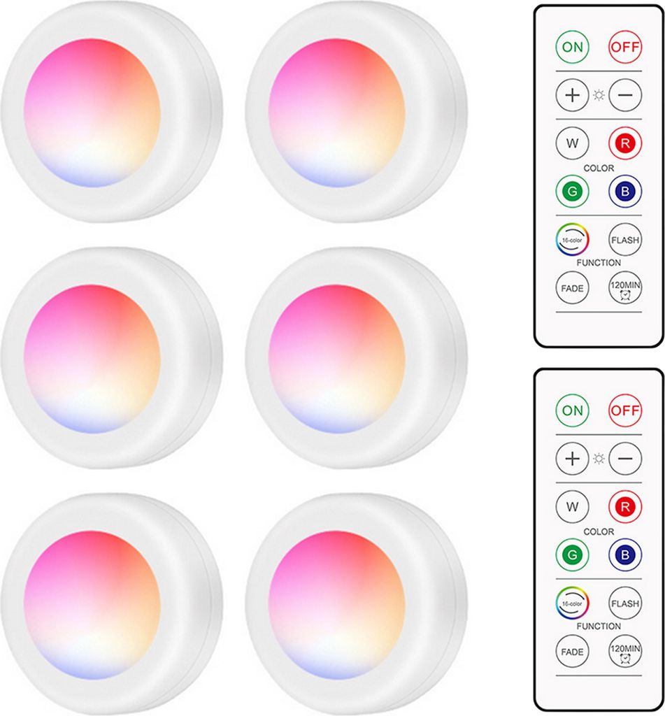 LEDs Puck Light Cabinet Beleuchtung mit Remote 16RGB Closet Light 10 Dimmer Timer Funktion Drahtlos batteriebetriebene Nachtlampe fuer Kuechen Bade...