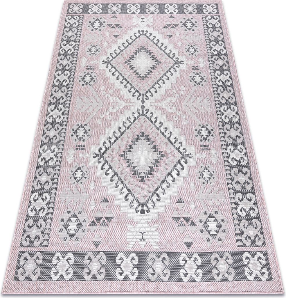 Teppich SISAL SION aztekisch 3007 flach gewebt rosa / ecru Rosa 140x190 cm