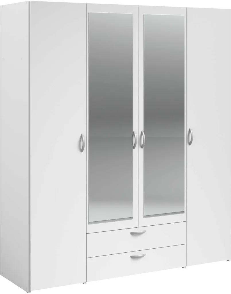 Armoire 4 Portes Miroirs et Tiroirs Blanche 160cm - Design Moderne