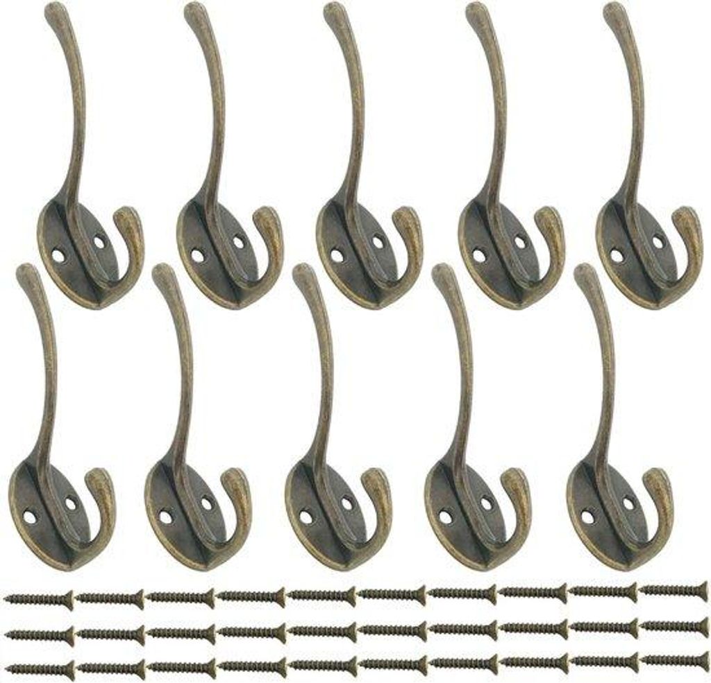 Retro Wandhaken aus Bronze 10-teilig Doppelhaken für Jacken und Mützen