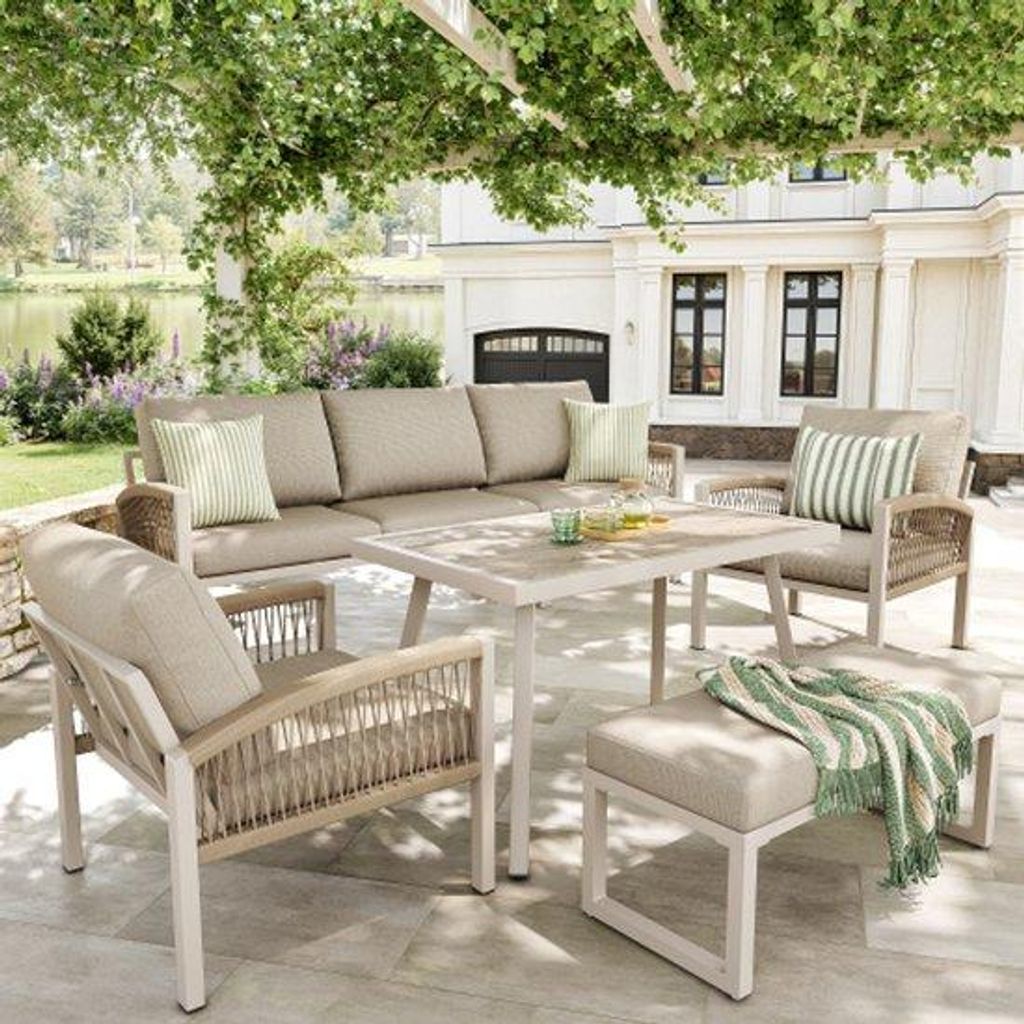 Handgefertigte Gartenbank für 7 Personen mit Armlehnen / Produktbild 