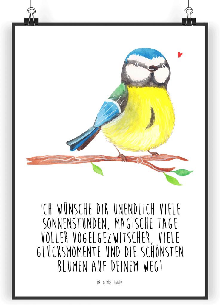 Mr. & Mrs. Panda Bild Vogel Blaumeise DIN A5 - Weiß - Geschenk, Frühling, Ostergrüße, kunstposter, Osterhase, wanddeko, Ostern, Liebe Grüße, ...