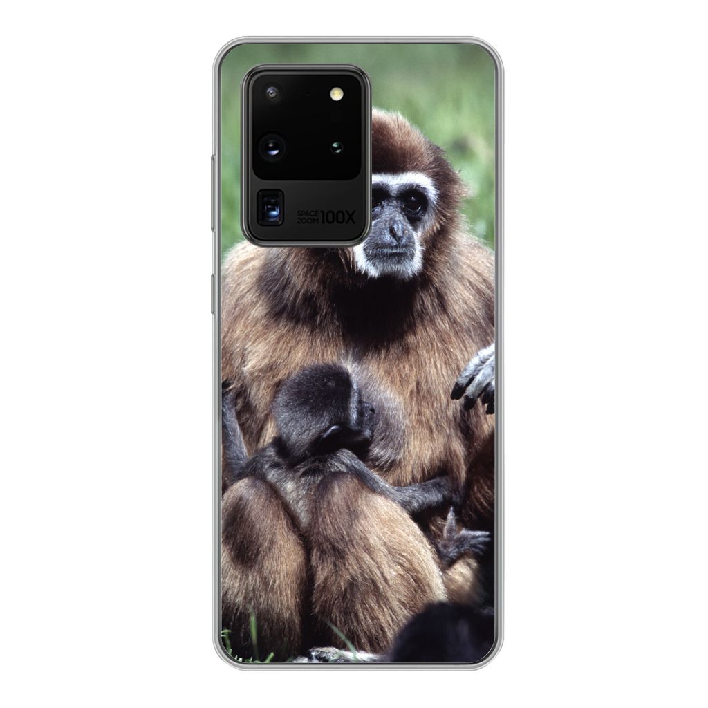 MuchoWow Handyhülle Schutzhülle Hülle für Samsung Galaxy S20 Ultra Affe - Pflanzen - Jung Silikon Softcase Handy Hülle - Karteninhaber