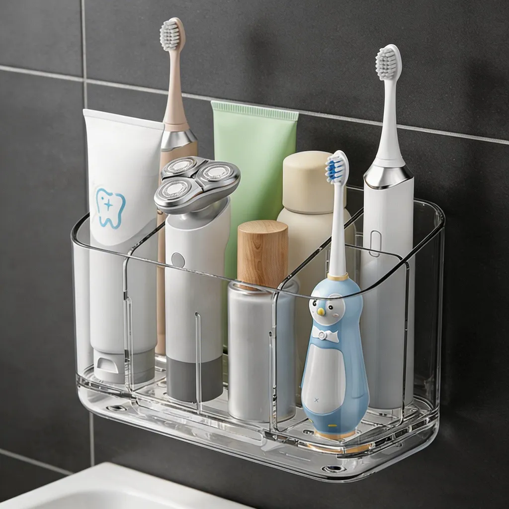 Rangement salle de bain pour brosses à dents avec trous de drainage