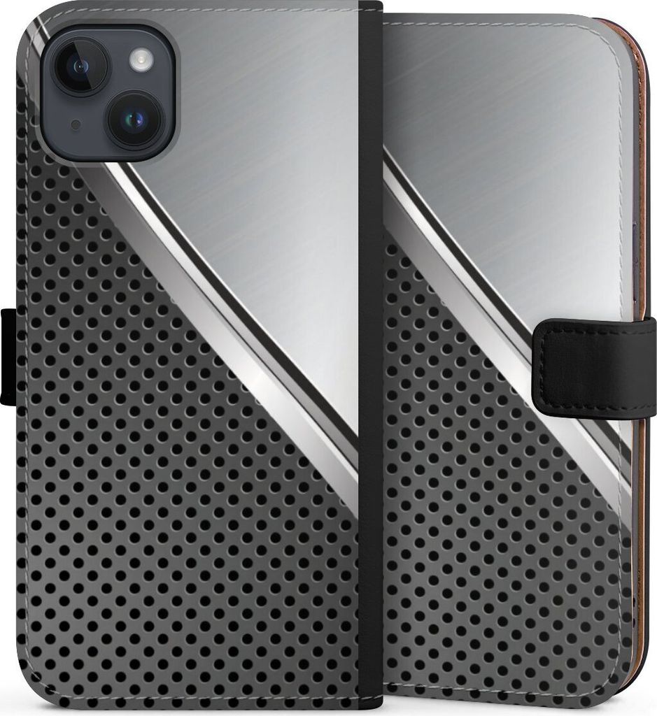 DeinDesign Klapphülle für Apple iPhone 14 Plus Handytasche Lederhülle Tasche Carbon Metall Stahl