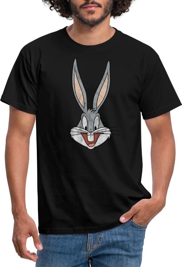 Spreadshirt Looney Tunes Bugs Bunny Kopf Vintage Männer T-Shirt, XXL, Schwarz