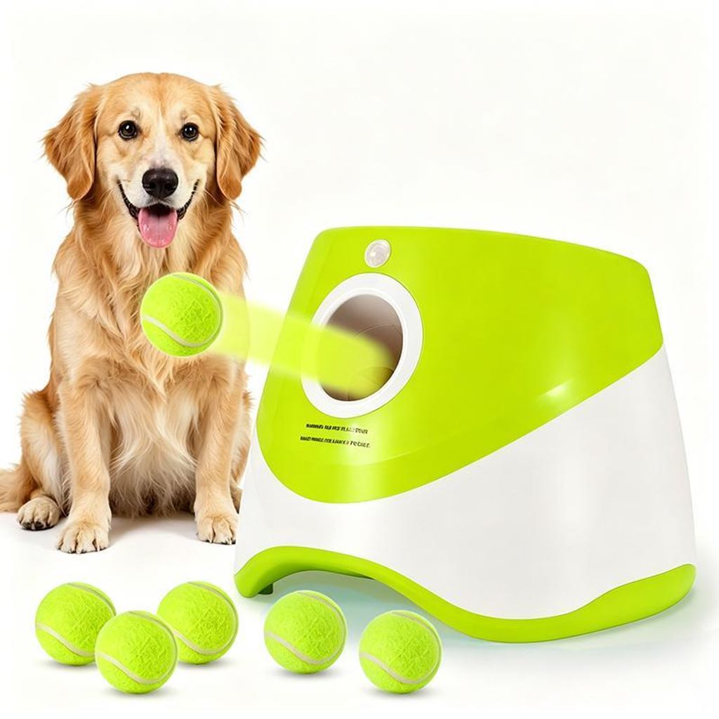 ZELURXX Automatischer Hunde Tennisball Werfer, Intelligente Hundespielzeug Ballwurfmaschine, Wurfgerät für Hunde, 9 Bälle, USB Akku, Indoor Outd...