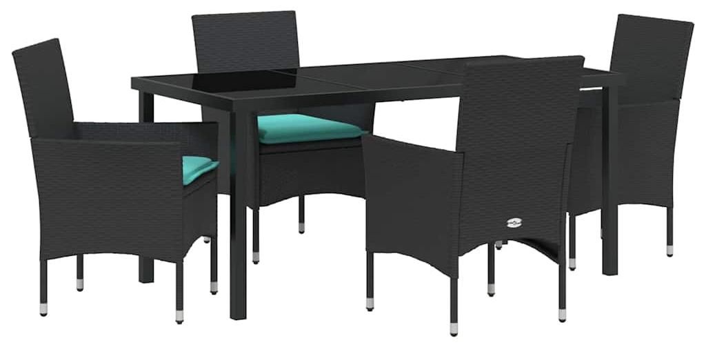 Tisch- und Stuhlset mit Kissen 5 pcs Schwarz PE-Rattan