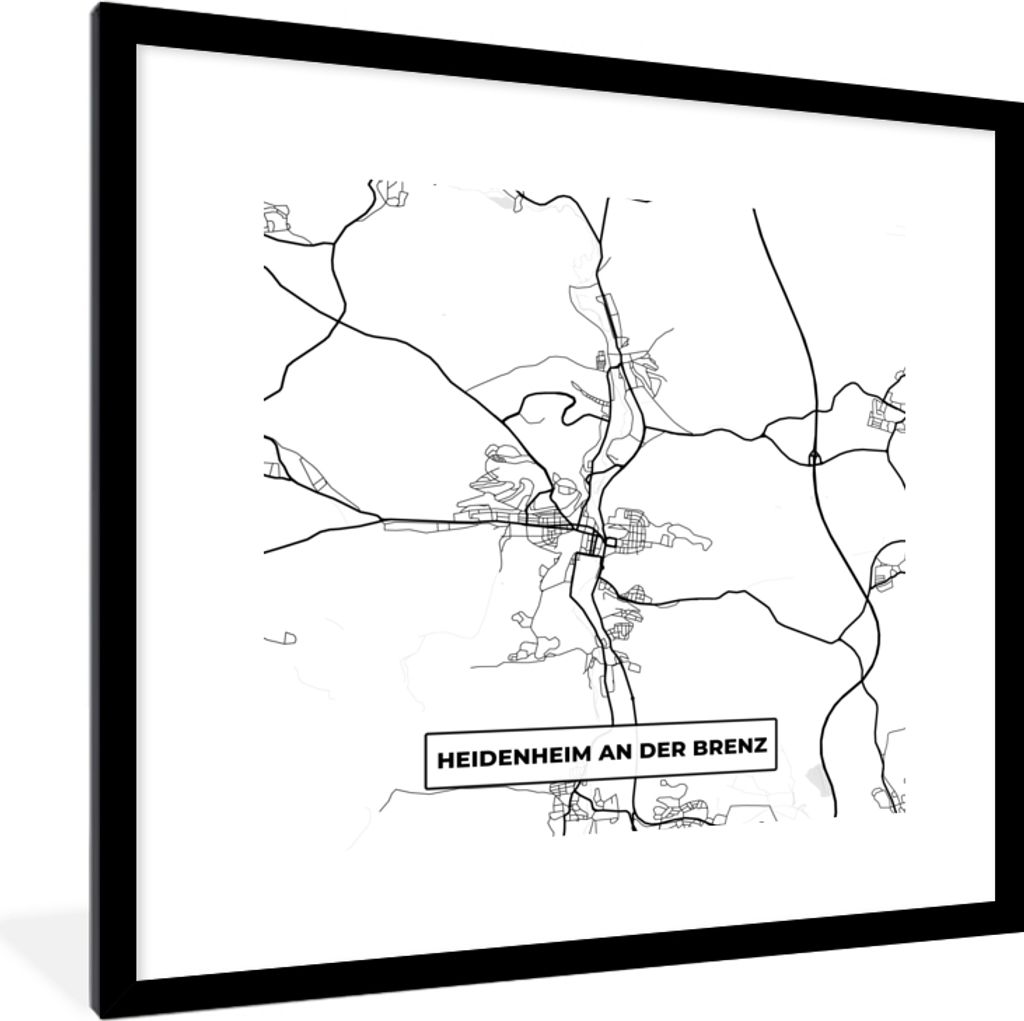MuchoWow Gerahmtes Poster Heidenheim an der Brenz - Karte - Stadtplan 40x40 cm - Poster mit Schwarzem Bilderrahmen Wandposter Rahmen Foto Bilder ...