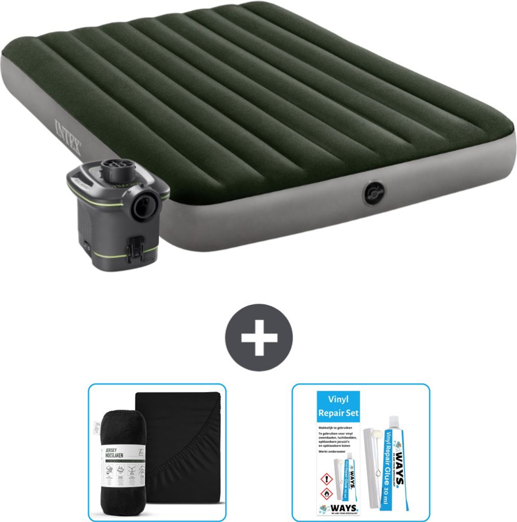 Intex Luftbett - 2 Personen - 152 x 203 x 25 cm - Grün - Inklusive Pumpe - Spannbettuch en Reperaturset