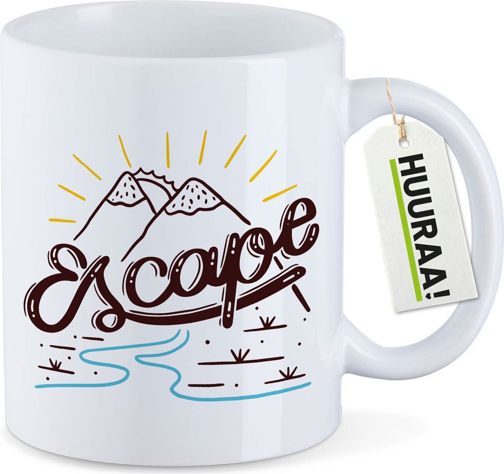 Huuraa Kaffeetasse Escape Berge 330ml Weiß Keramik Kaffeebecher Geschenkidee