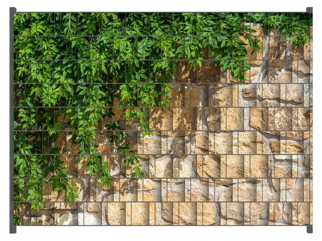 Wallario Zaunsichtschutz mit Motiv Natursteinwand mit Ranken für Ein- und Doppelstabmatten Zäune in der Größe 250 x 180 cm