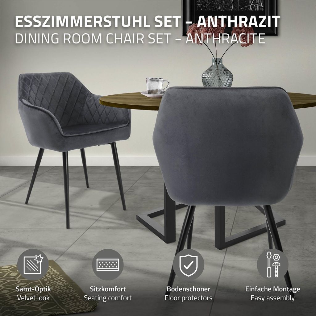 Esszimmerstühle 6er Set Anthrazit Samtbezug