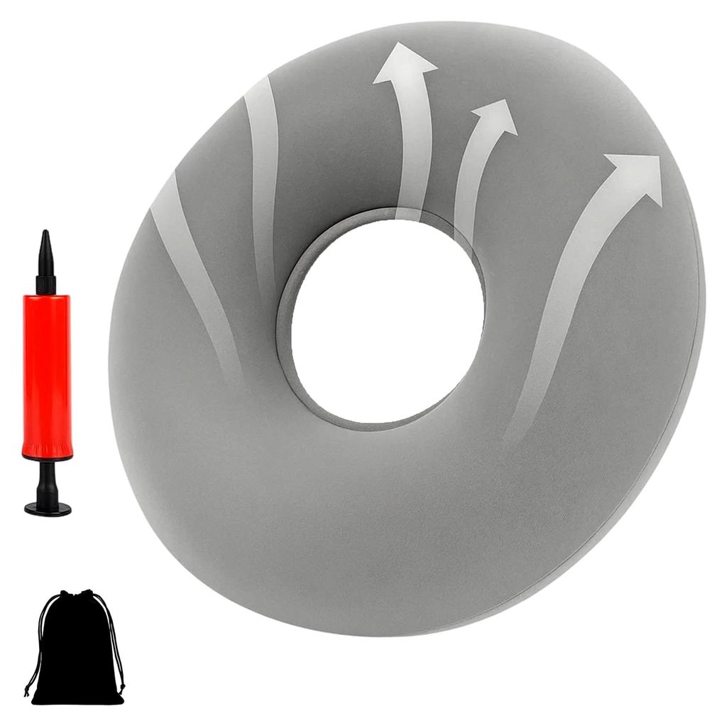 Aufblasbares Hämorrhoiden Sitzkissen, Sitzring nach Operation, Steißbeinkissen mit Pumpe und Aufnahmebeutel, Donut-Kissen zur Linderung von Stei...