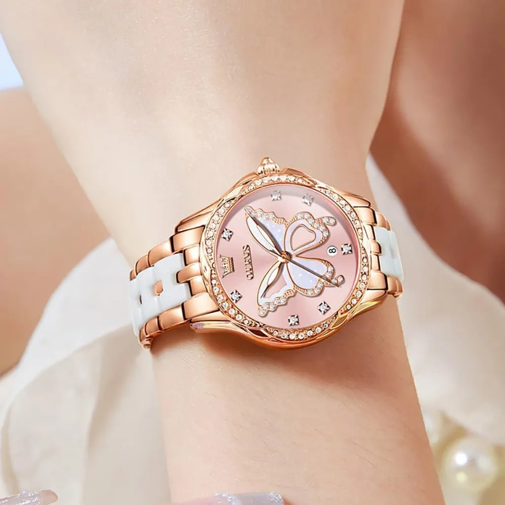 Orologio da donna diamanti Elegante orologio da polso al quarzo con bracciale in Vetroceramica bicolore in acciaio inossidabile, impermeabile 30 m e lancette luminose - Orologi da donna alla moda per il lavoro - 2