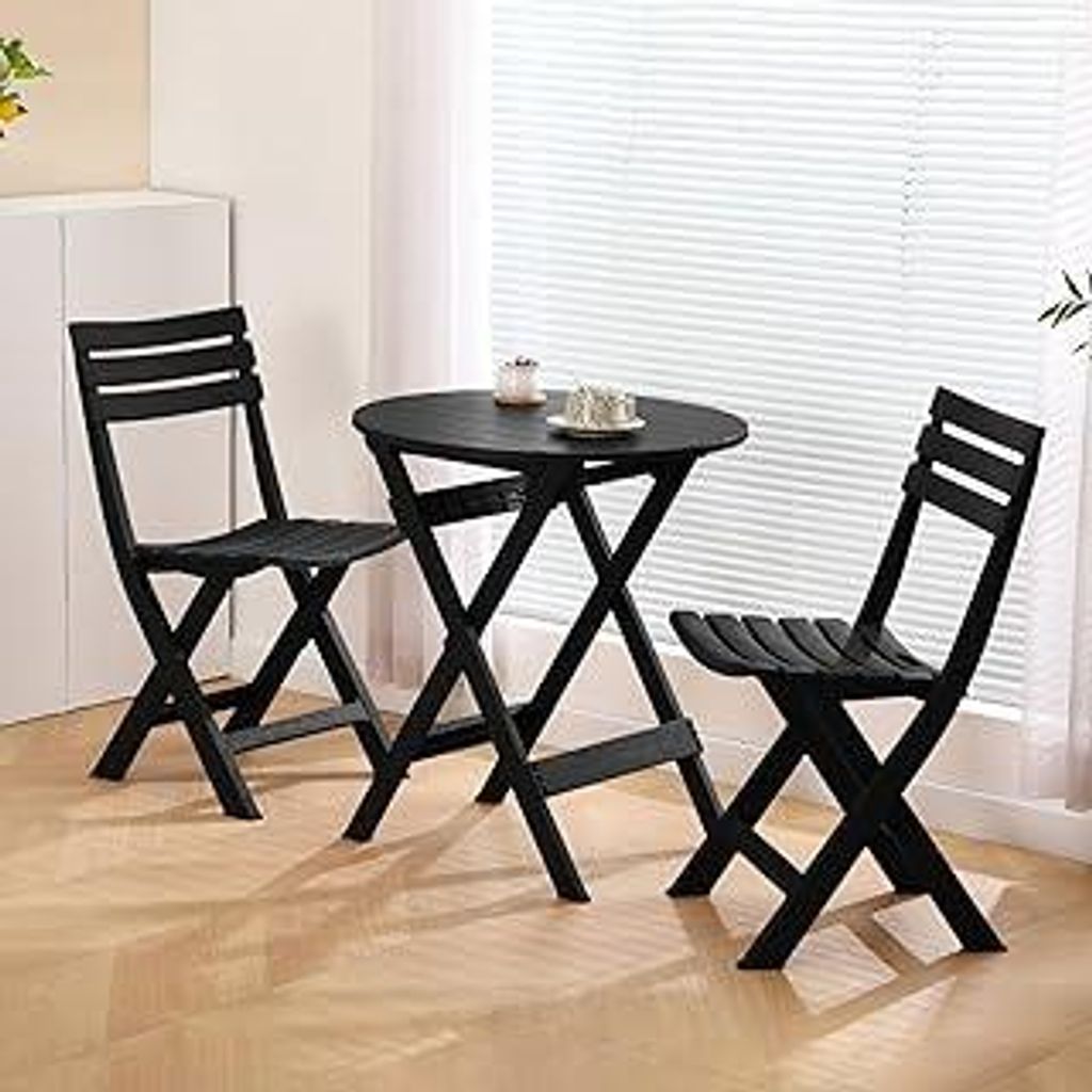 KAIHAOWIN Bistroset 3-teilig, Bistrotisch Mit 2 Stühlen Klappbare Balkontisch Set 2 Personen, Kleiner Gartentisch Kunststoff, Balkonmöbel für Ga...