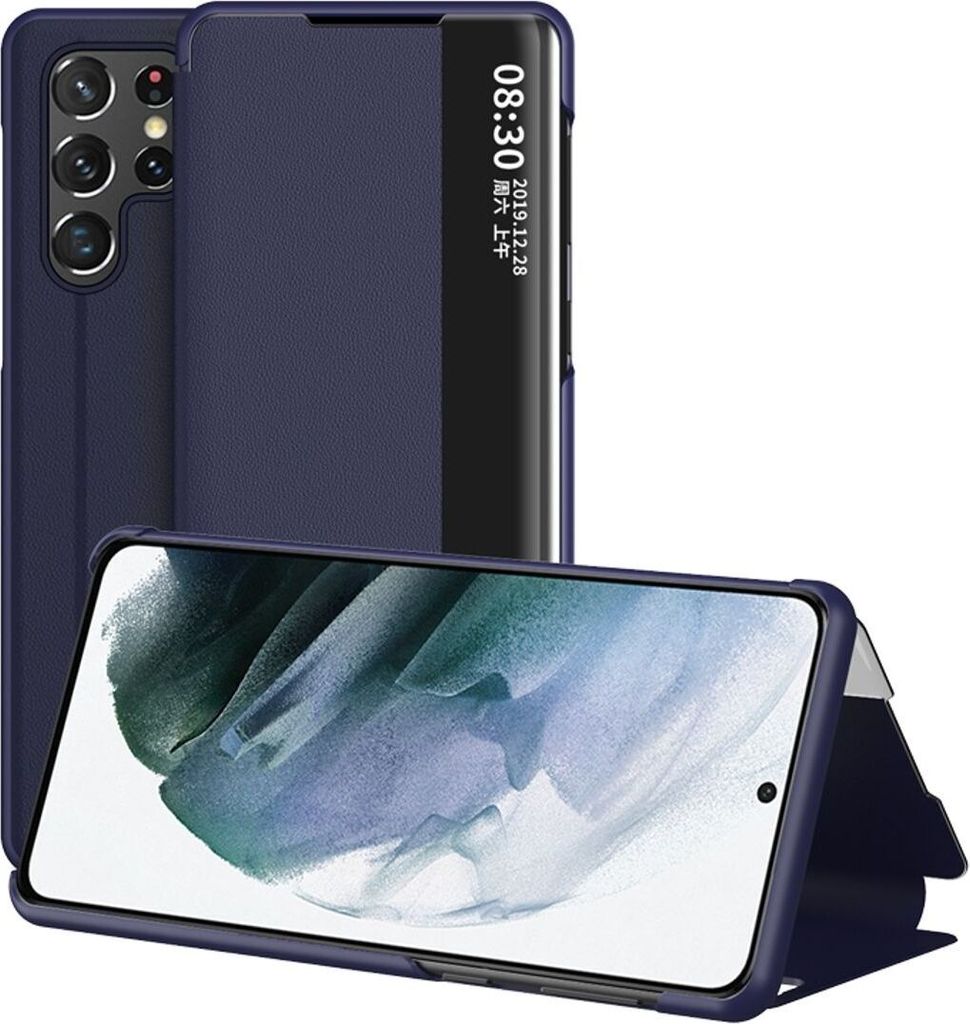 König Design Hülle kompatibel mit Samsung Galaxy S22 Ultra 5G Kunstleder Handyhülle - Handy Case Blau