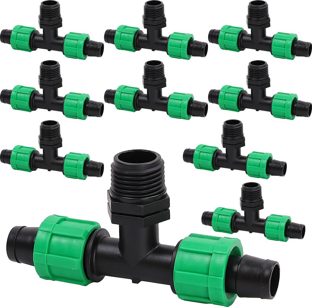 T-Stück für Tropfschlauch zur Bewässerung 16mm mit Außengewinde 1/2" 10 stk