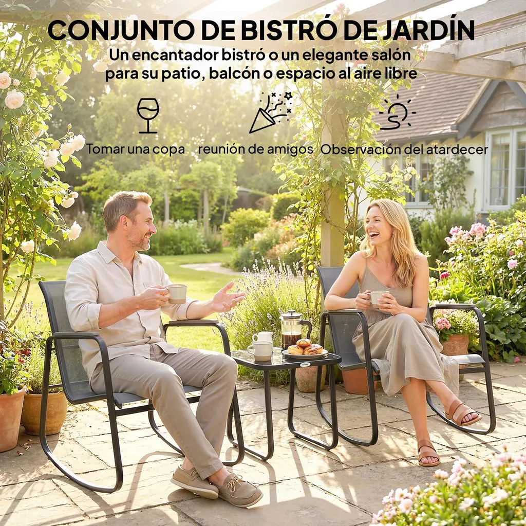 Ensemble bistrot de jardin gris clair - Table 79x61cm et 2 chaises métal