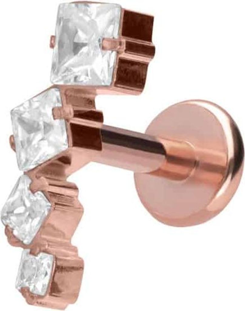 Ohrpiercing, Nasenpiercing Titan Labret mit Push Fit KRISTALLBOGEN RoséGold Stablänge: 6mm | Stabstärke: 1,2mm