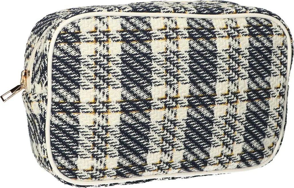 Beauty Case Tweed a Quadri 26x16 cm - Organizer Viaggio Vintage