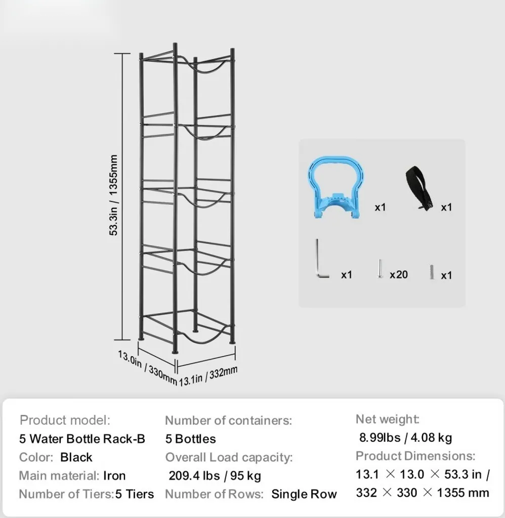 Support pour pichets d'eau noir 5 bouteilles rangement vertical robuste - 7
