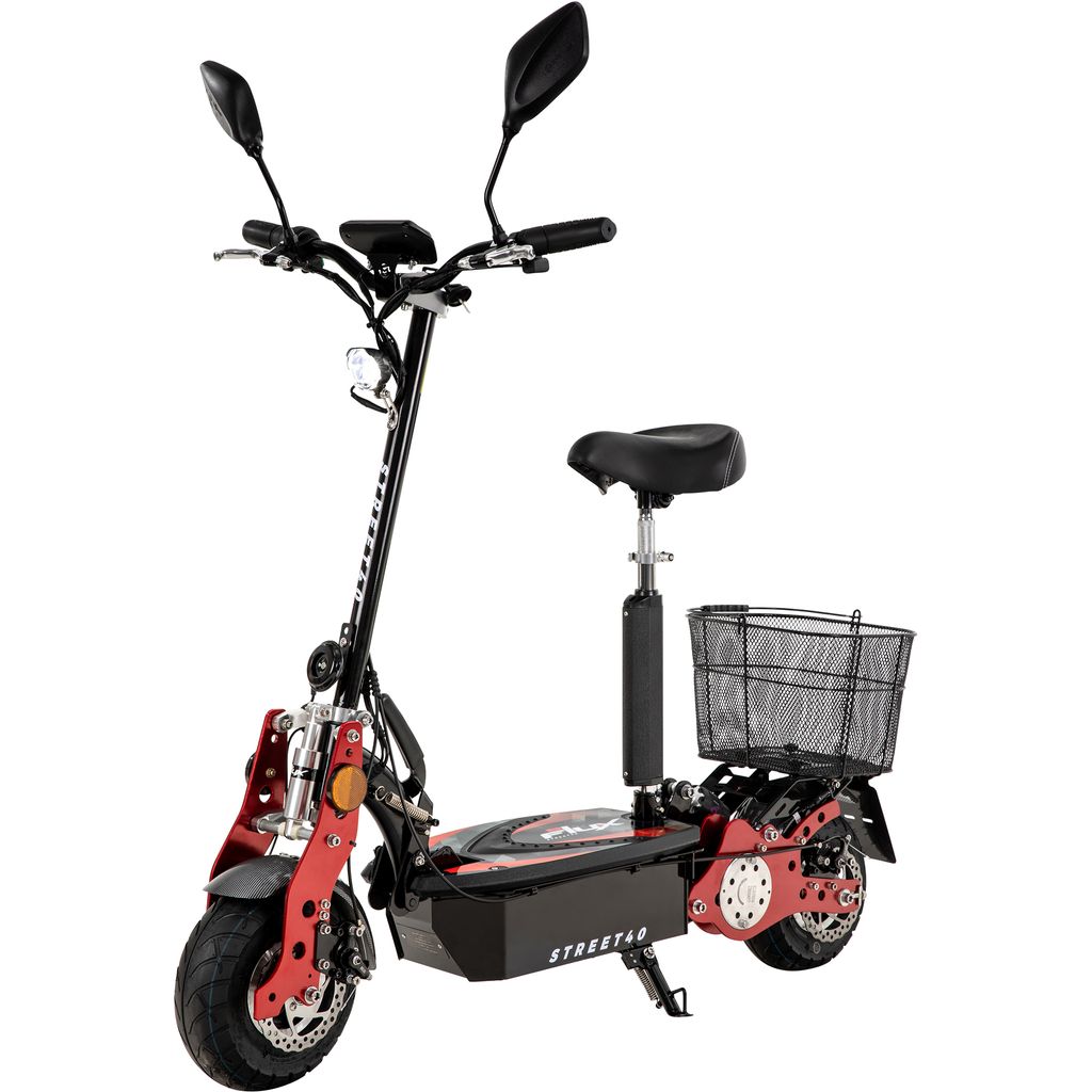eFlux E-Scooter Street 40 PRO | Scooter Klappbar - Elektro Roller - Mit Sitz und Gepäckkorb - E-Roller - Straßenzulassung (Rot Schwarz)