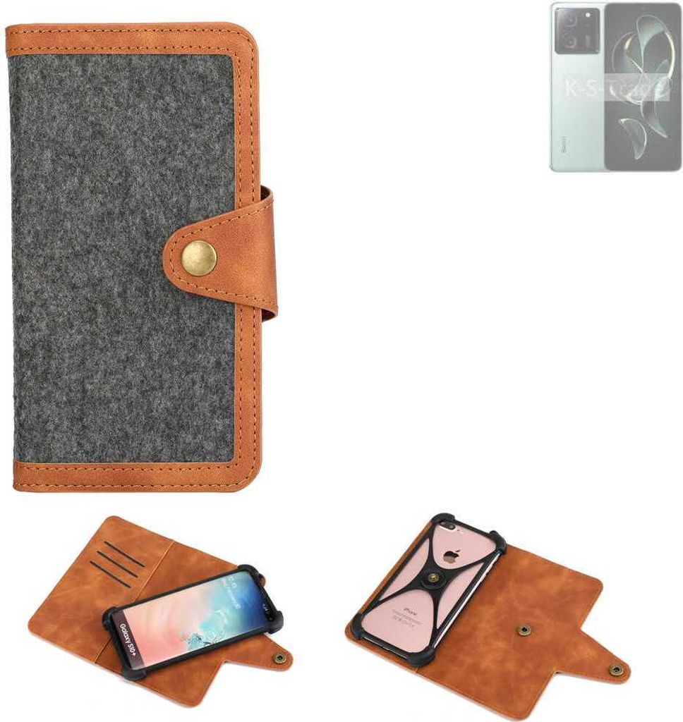 K-S-Trade Schutzhülle Handyhülle kompatibel mit Xiaomi Redmi K60 Ultra Filz Hülle Kunst-Leder dunkelgrau braun (1x)