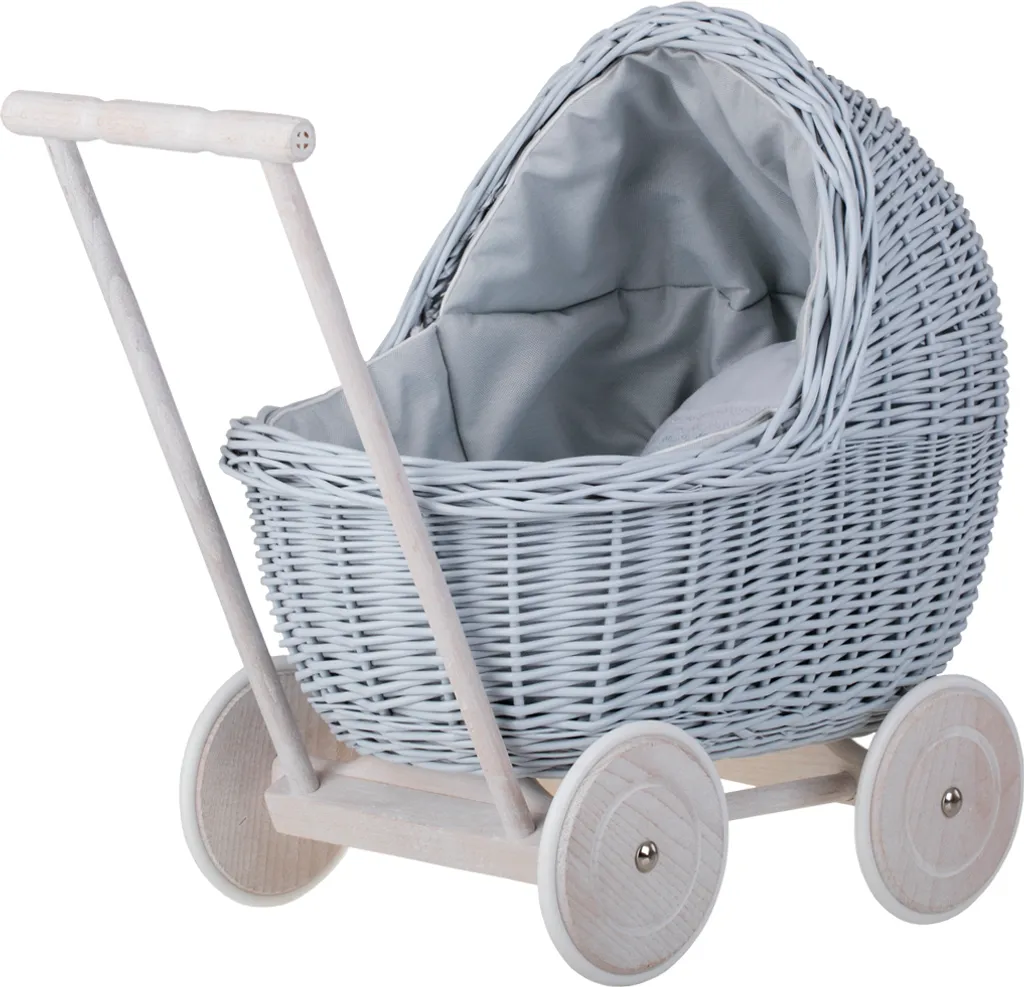 LILI Poussette de poupée en osier Baby Blue 48x28cm style vintage