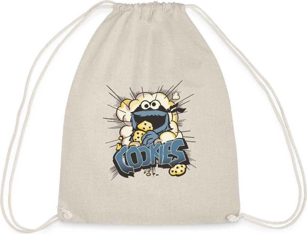 Spreadshirt Sesamstraße Design Mit Krümelmonster Und Cookies Turnbeutel, One size, Natur