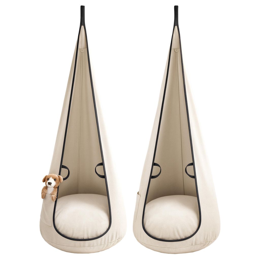 Hängesessel Kinder Kokon Velvet Beige – Schaukelstuhl Babyschaukel