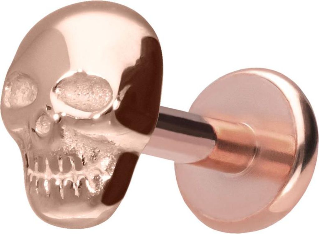 Ohrpiercing, Nasenpiercing Titan Labret mit Push Fit TOTENKOPF RoséGold Stablänge: 7mm | Stabstärke: 1,2mm