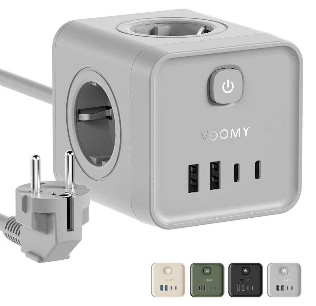 VOOMY 8-in-1 Heim Mehrfachsteckdose mit 20W USB-C – 4-Fach, Produktbild 