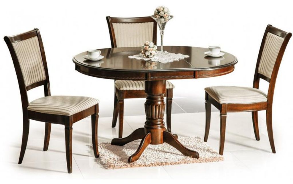 Table extensibles ronde en bois MDF - Marron - 6 couverts - Image du produit 