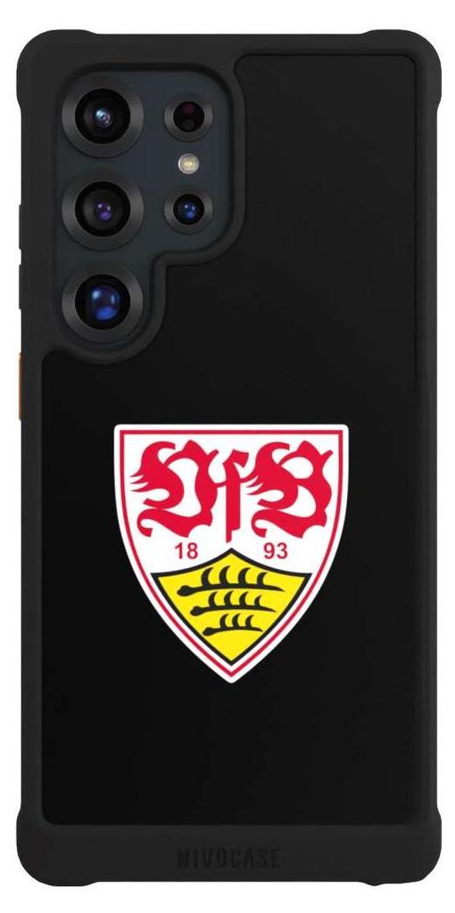 NIVOCASE Hülle für Samsung Galaxy S25 Ultra Stoßfeste Handyhülle NIVOmax Case Schwarz Offizielles Lizenzprodukt VfB Stuttgart Wappen