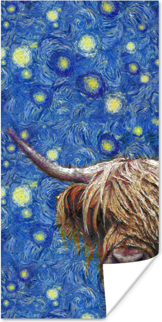 MuchoWow Poster Sternennacht - Van Gogh - Schottischer Highlander 40x80 cm - Dekoration