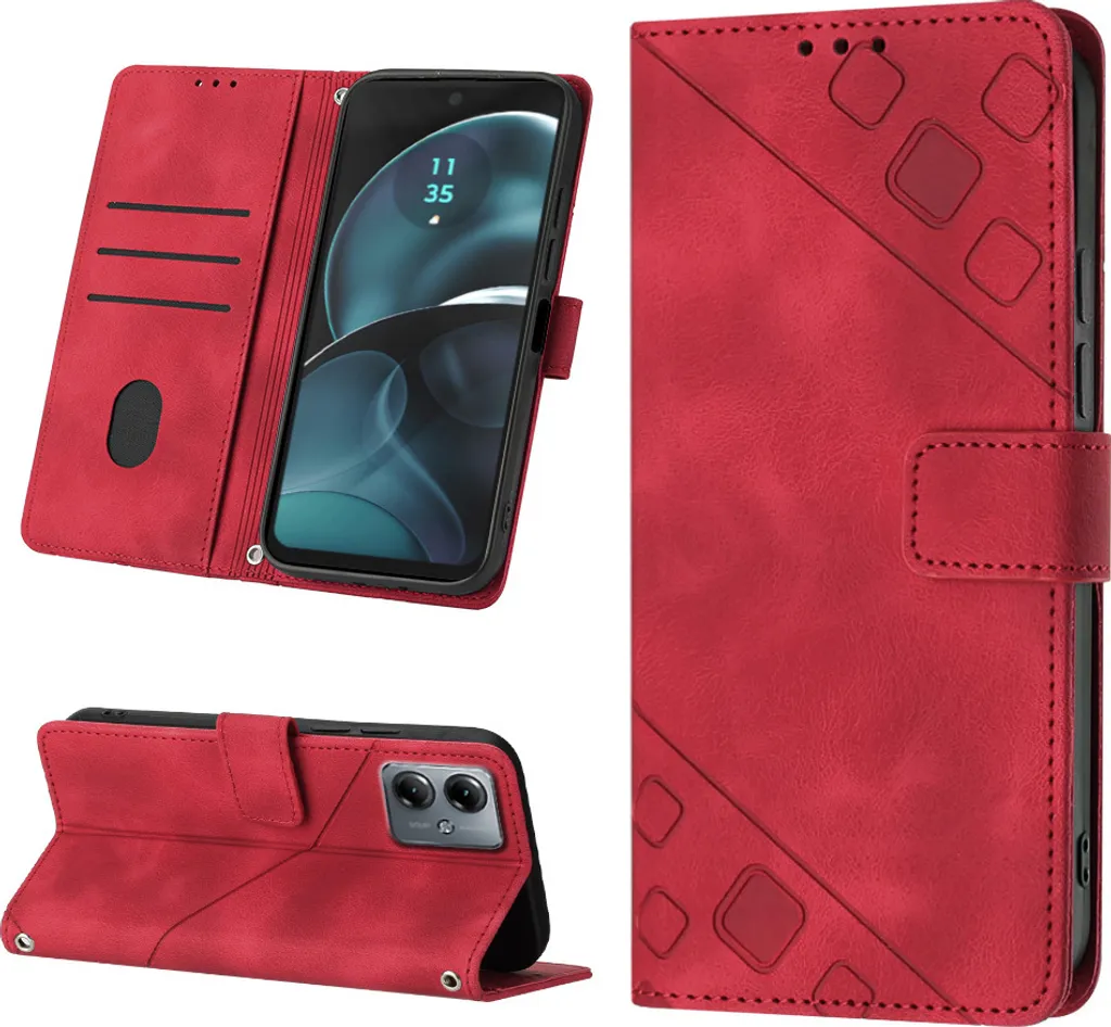 Custodia Professionale Moto G14 Rosso - Portafoglio Pelle Elegante