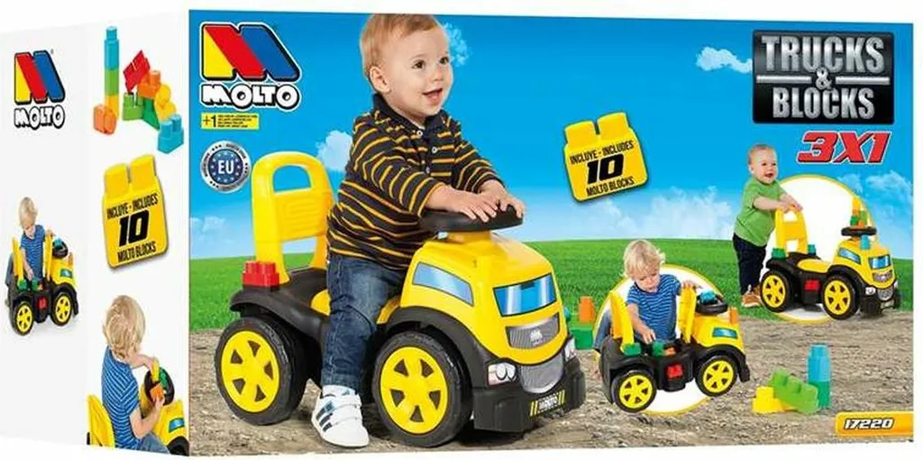 Jouet d'Éveil Motricité Bébé : Camion Porteur Jaune 12-24 Mois Molto