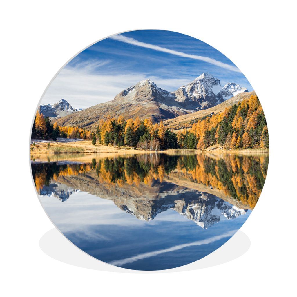 MuchoWow Rundes Wandbild - Runde Bilder Alpen - Berge - Wald Ø 60 cm Kreis Wanddekoration Kunststoff - Wandkreis - Wandschmuck - Wand Kreis - Da...