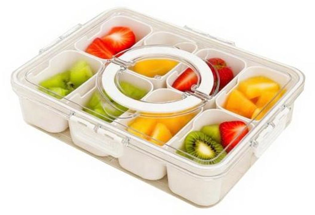 Transp. 8-Kompart.-Snackbox mit Deckel & Griff, tragbare Snackbox mit Kompart., transparente Snackboxen für jede Picknicktasche