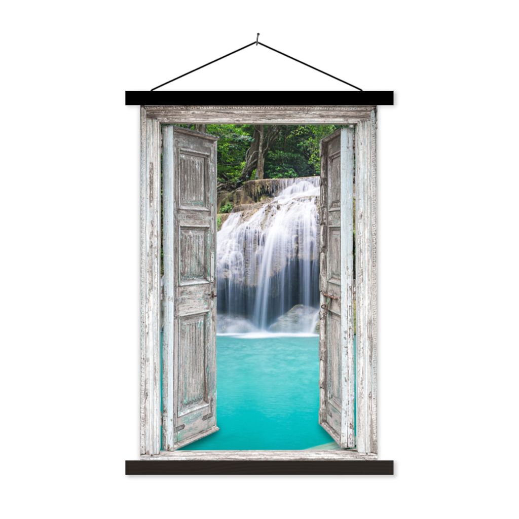 MuchoWow Textilposter Aussicht - Wasserfall - Natur - Landschaft 40x60 cm mit schwarzem Rahmen - Wanddekorationen