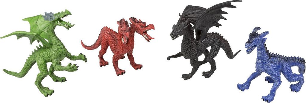 Idena 40090 - Spielfigurenset mit 4 Drachen, aus Kunststoff, jeweils ca. 16 cm groß, Spielspaß für die Badewanne, den Sandkasten, im Kindergarte...