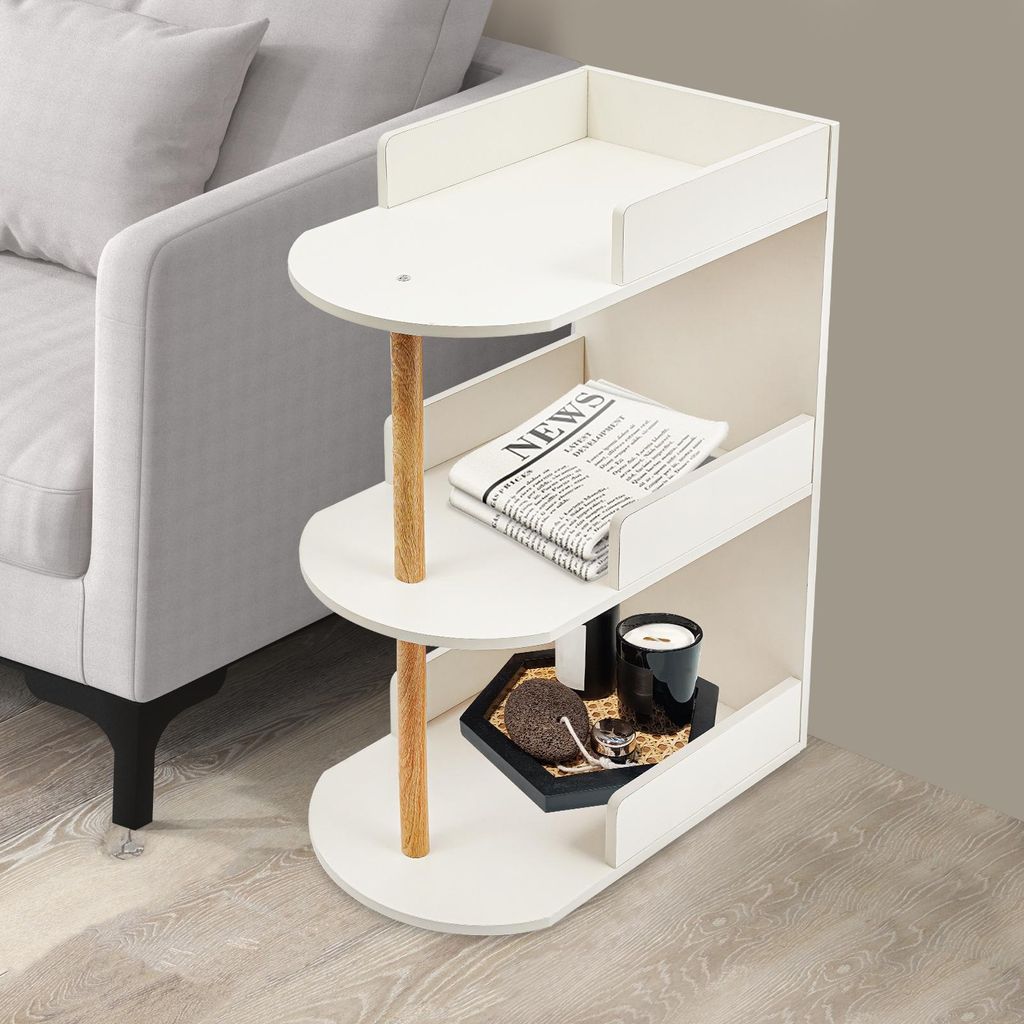 3 Ebenen Kleines Eckregal Modern Holz Lagerregal 48x30 x72cm Weiß für Küche Bad Büro