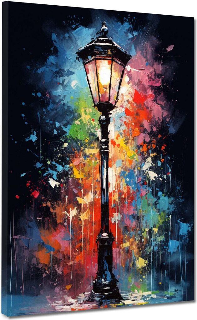 Pop Art Straßenlampe Colour Leinwandbild Wandbild Deko Kunst XL: 120x160x4cm