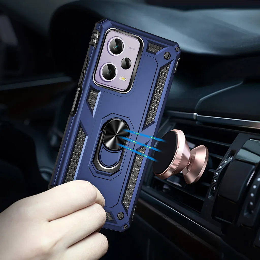 RonRun Cover Per Xiaomi Redmi Note 12S - Custodia Magnetica Con Anello/Cavalletto 360° E Doppio Strato Antiurto - Blu Navy - 2