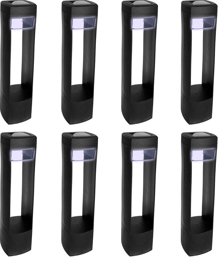 8er Set LED Solarleuchte Solar Lampe Kunststoff Schwarz Gartenleuchte Solarlampe Wegleuchte Gartenbeleuchtung Außenlampe Beleuchtung