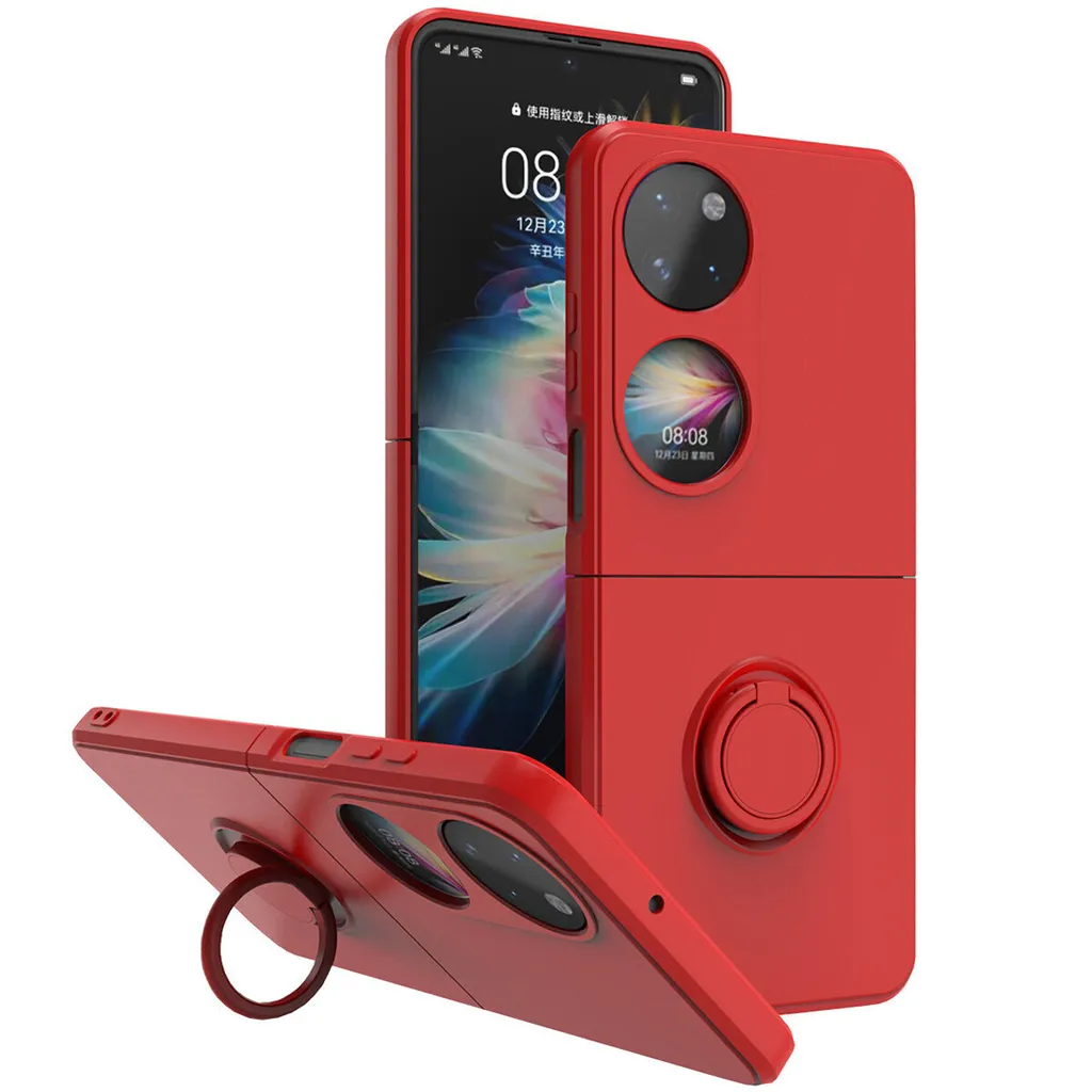 Huawei P50 Pocket Case, con supporto ad anello e stand, resistente ai graffi, custodia in silicone morbido per Huawei P50 Pocket rosso
