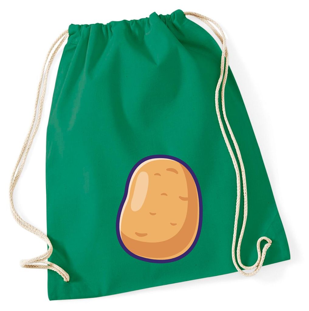 Huuraa Turnbeutel Kartoffel Comic 12 Liter Kelly Green Baumwolle Rucksack Geschenkidee